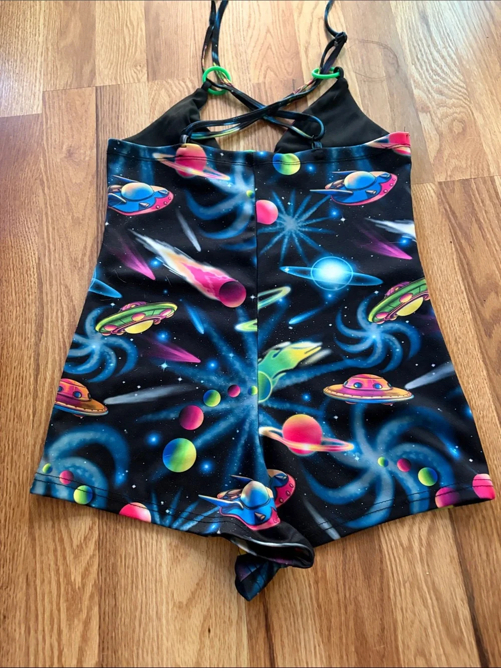 CLUB EXX ✨Dolls Kill RAVER Space-babe Black and neon Romper Shorts. NWOT - Picture 8 of 9